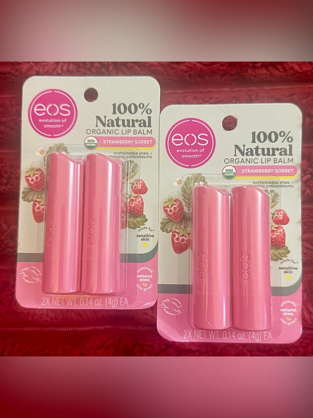 eos Strawberry Sorbet Organic Lip Balm Duo - Pink